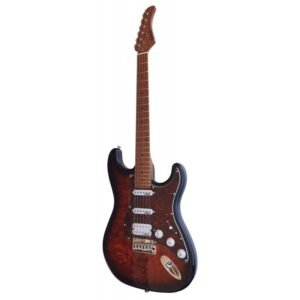 Egmond GSW-837TB Stratocaster Style Electric Guitar Quilted Sapele Sunburst Fire Effect and Wilkinson Electronics