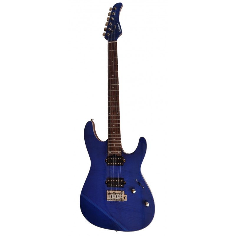 Egmond GSX-880B Superstrat Electric Guitar, Curly Maple, Blue