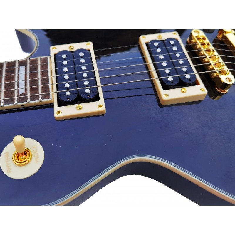 C350.606BK Egmond Les Paul Style Round Top Electric Guitar Black with Glued Neck and Korean Parts - Image 4