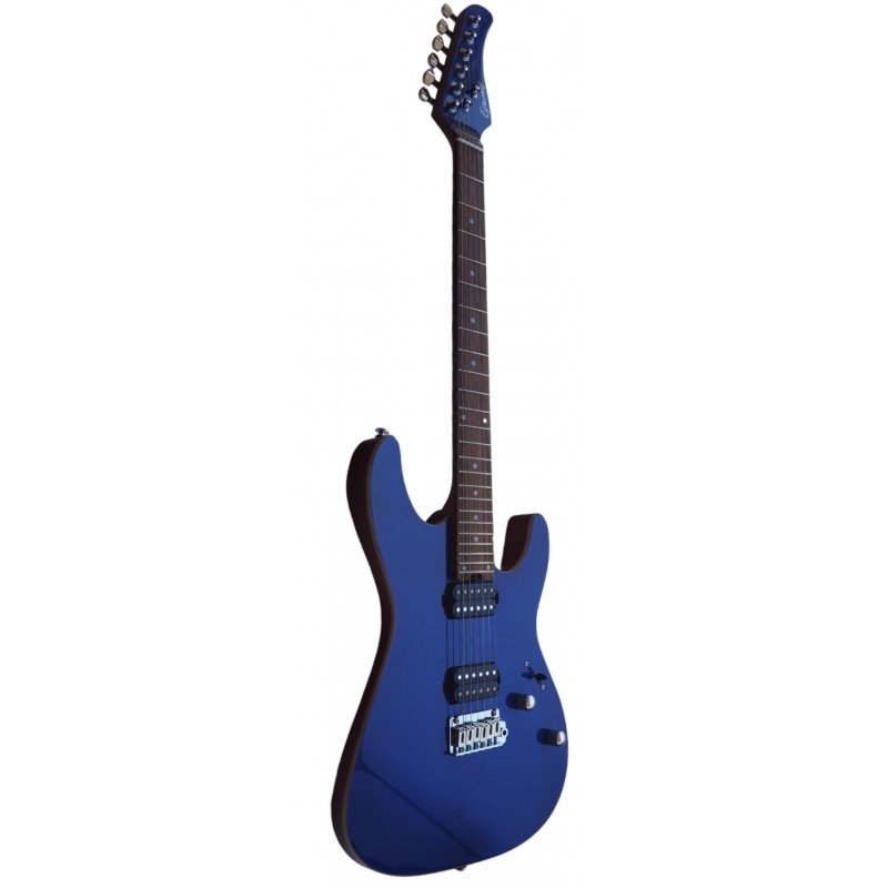 Egmond GSX-880B Superstrat Electric Guitar, Curly Maple, Blue - Image 2