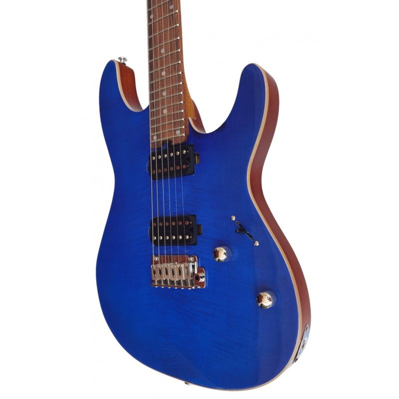 Egmond GSX-880B Superstrat Electric Guitar, Curly Maple, Blue - Image 5