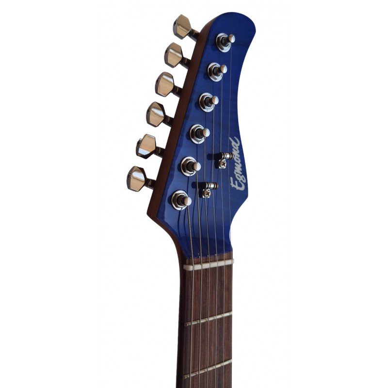 Egmond GSX-880B Superstrat Electric Guitar, Curly Maple, Blue - Image 9