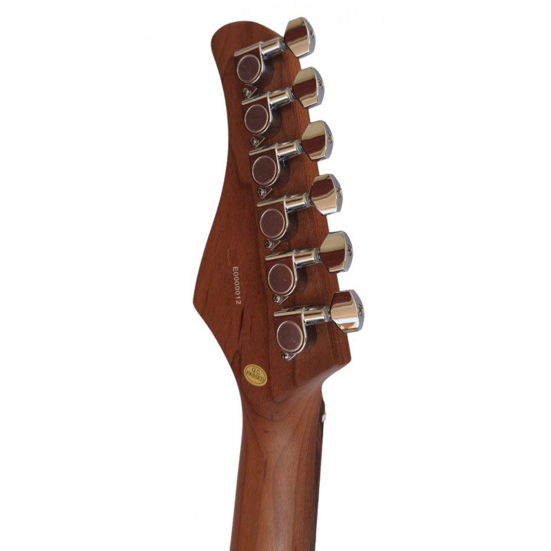 Egmond GSX-880B Superstrat Electric Guitar, Curly Maple, Blue - Image 10